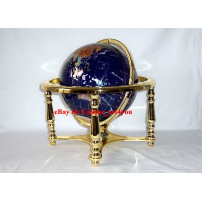 14" Blue Ocean Gold 4- leg table stand Gem MOP Gemstone World MAP globe 722301696019  172931956908